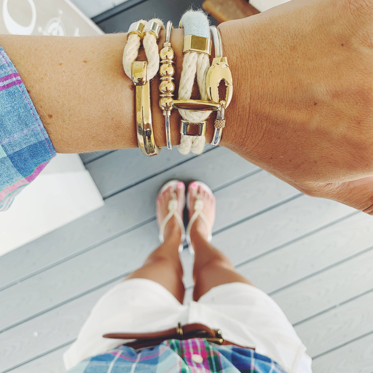 Cambridge - Ivory/Light Blue/Gold - Nautical Rope Bracelet