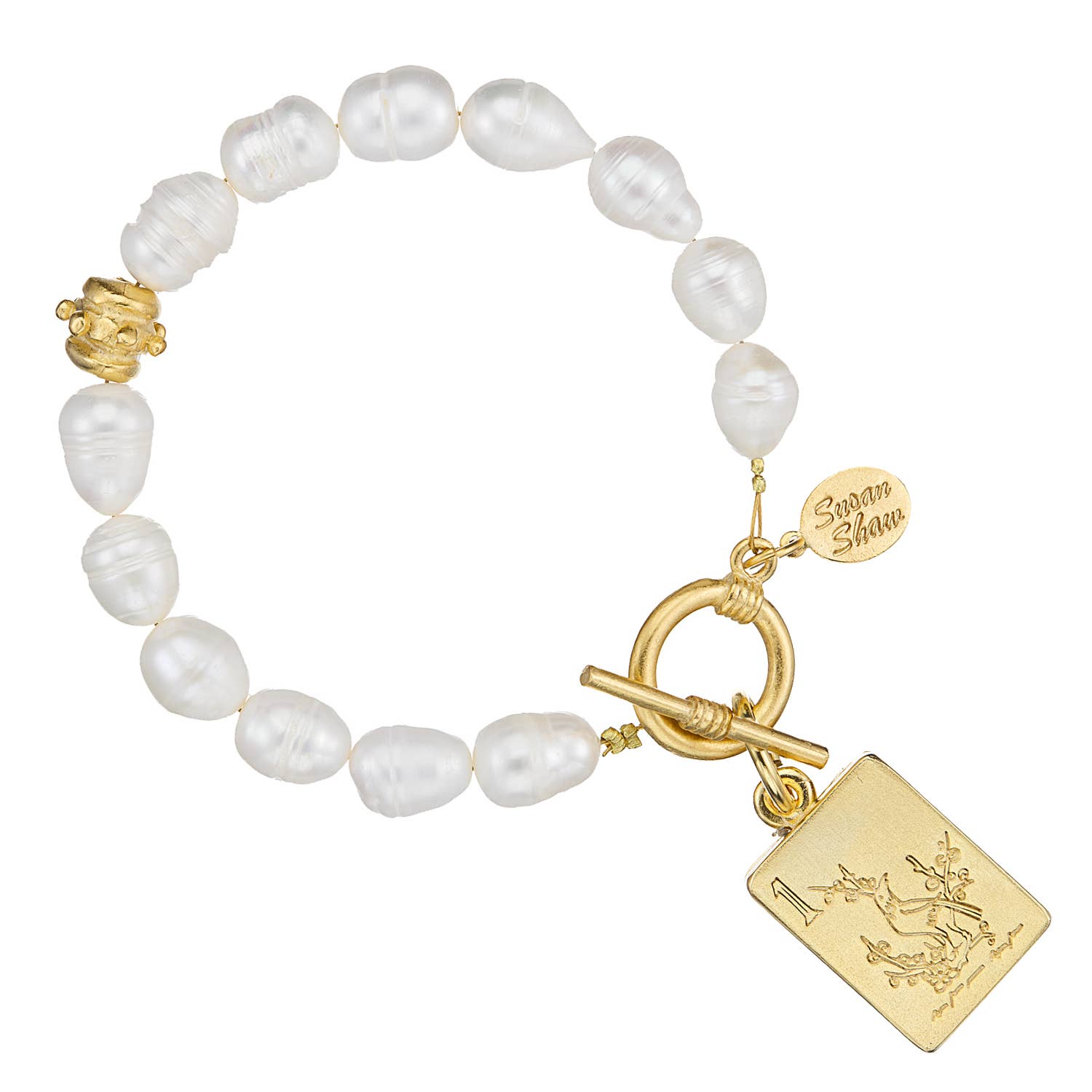 1 Bam Bird Mahjong Tile Pearl Bracelet