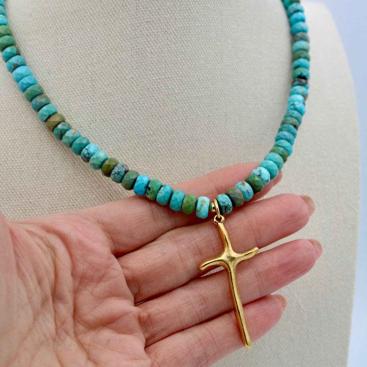 Turquoise Grace Gold Cross Necklace