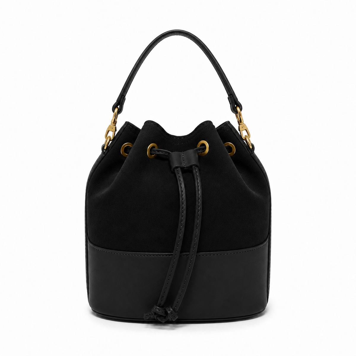 Genuine Italian Leather and Suede Bucket Bag in Black