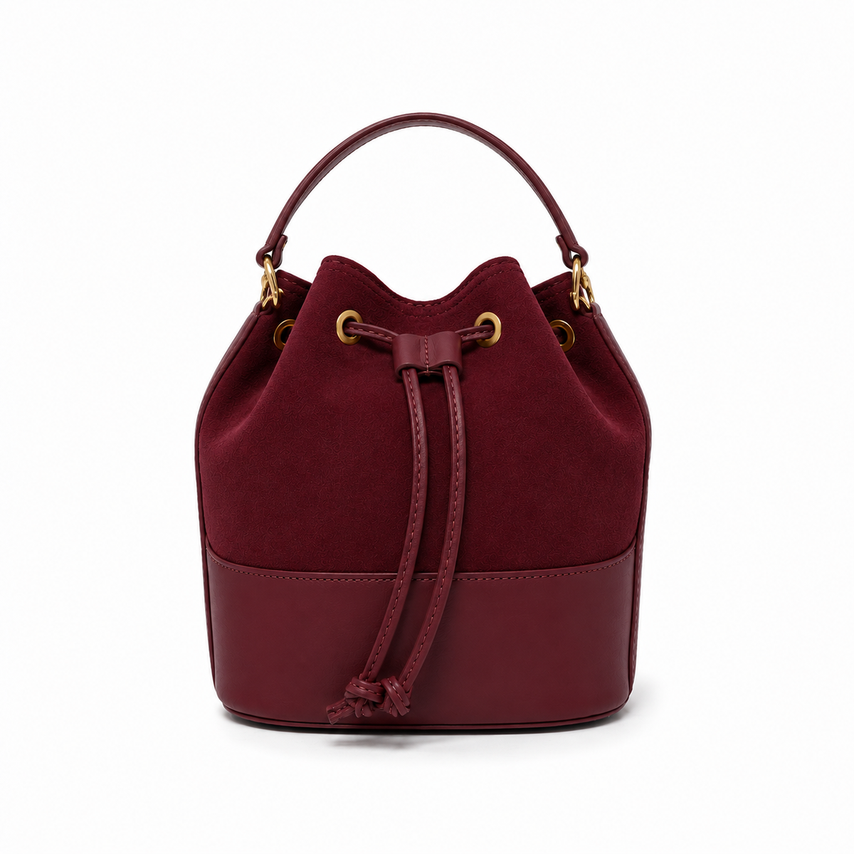Genuine Italian Leather and Suede Bucket Bag in Burgundy