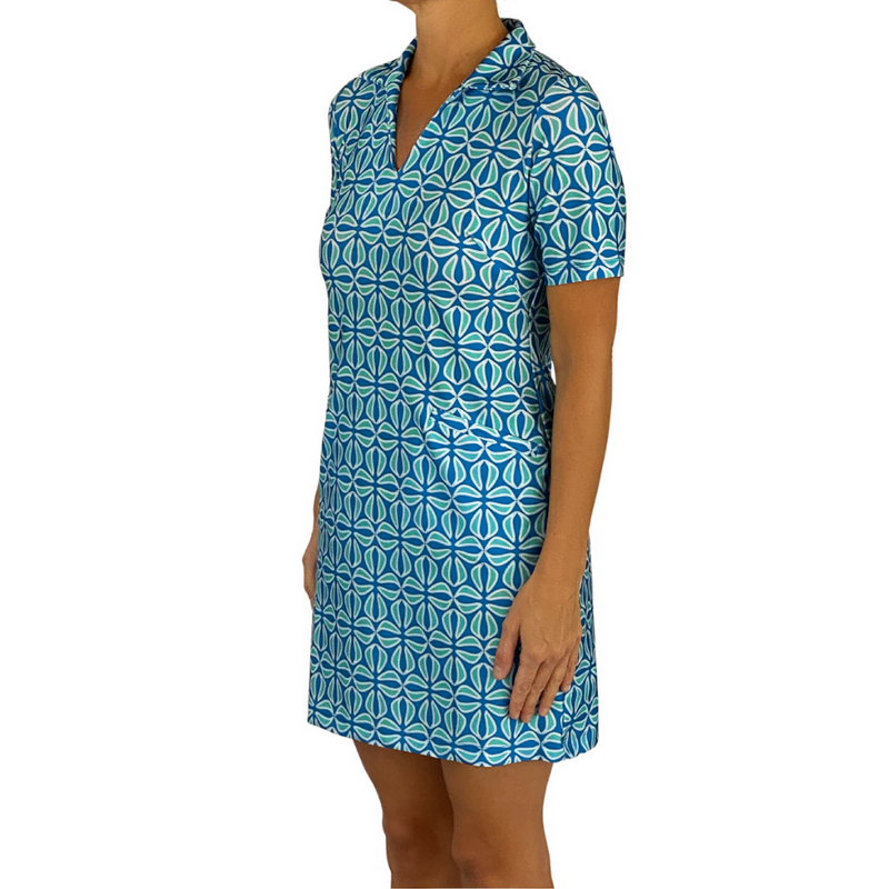 Katherine Way Beaufort Dress in Pressed Flowers Royal and Aqua Tides Print Side View
