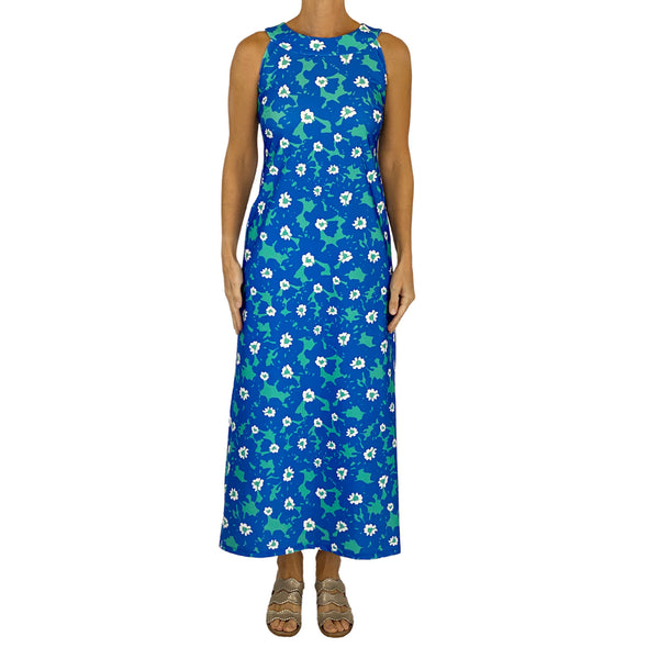 Charleston Maxi Dress in Watercolor Floral Royal and Aqua Tides SAMPLE