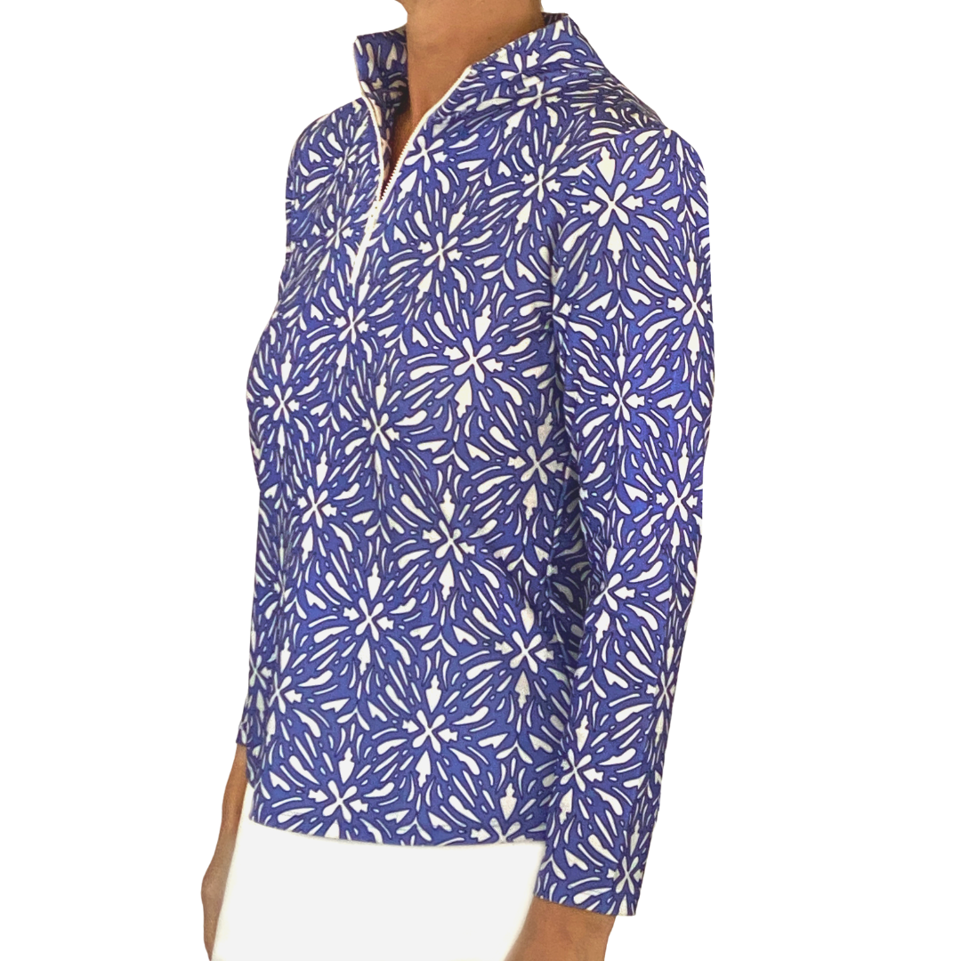 Anna Maria Pullover in Geo Tile Periwinkle and White